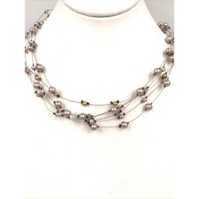 Floating Pearl 6 Silver tone Strand Fashion Necklace Choker pink NWT