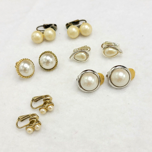 Lot of 5 Vintage Estate Found Clip On Pearl Earrings eBay