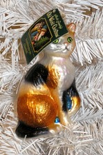 2013 OLD WORLD CHRISTMAS - CALICO CAT - BLOWN GLASS ORNAMENT - NEW