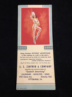 Pinup Girl S.S Zentner & Company  Goodwill Advertising  Calendars Novelties Sign