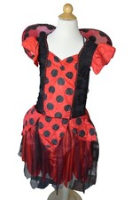 Ladybug Costume With Wings Pants headband Girls L 10-12 Black Red Polka Dot