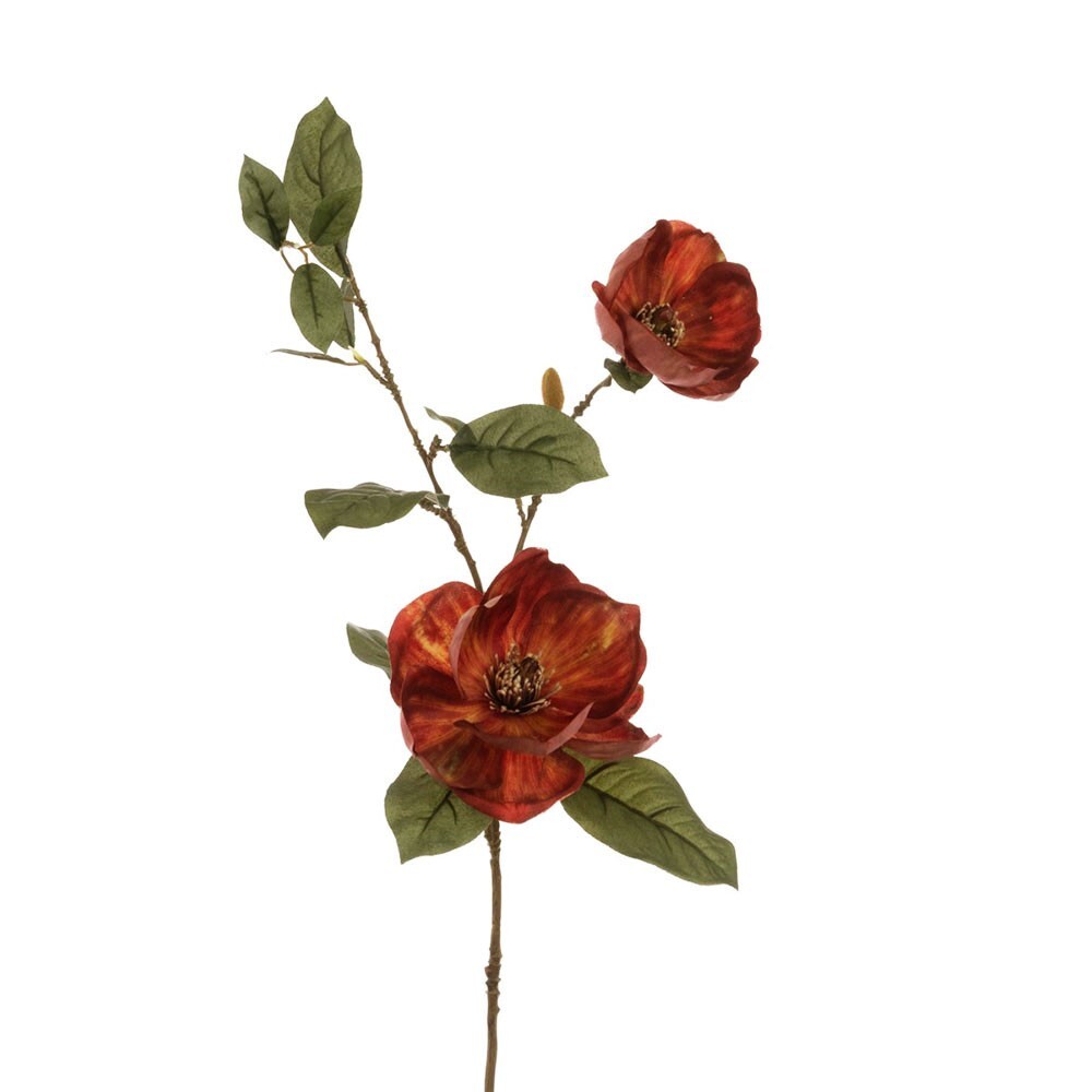 ECO Sustainably Produced Faux Silk Magnolia Spray 84cm/33 Inches Tall Rust
