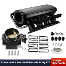 For LS1 LS2 LS6 4.8L 5.3L 6.0L Cathedral Intake Manifold 92mm Black Aluminum