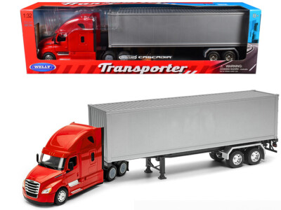 Welly Freightliner Cascadia Truck Red W/Container 1/32 Diecast