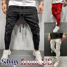 Men Casual Baggy Joggers Pants Sweatpants Cargo Active Sports Slim-Fit Trousers