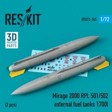 Mirage 2000 RPL 501/502 Fuel Tanks 1700lt (2) 1/72 3D ResKit RSU72-0245