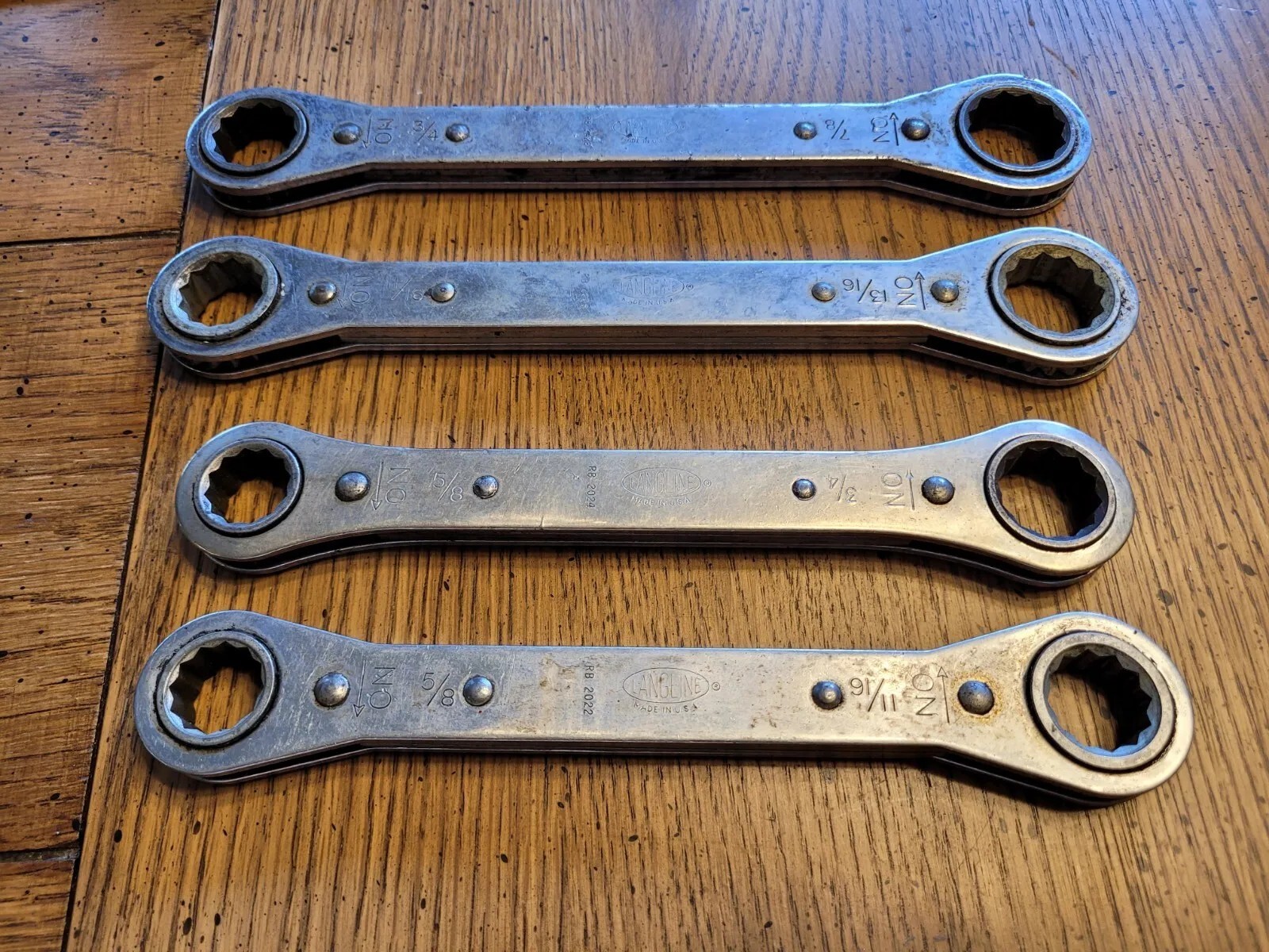 Vintage 4 pc. Set Langline 12 Point Ratcheting Box End Wrenches Made in