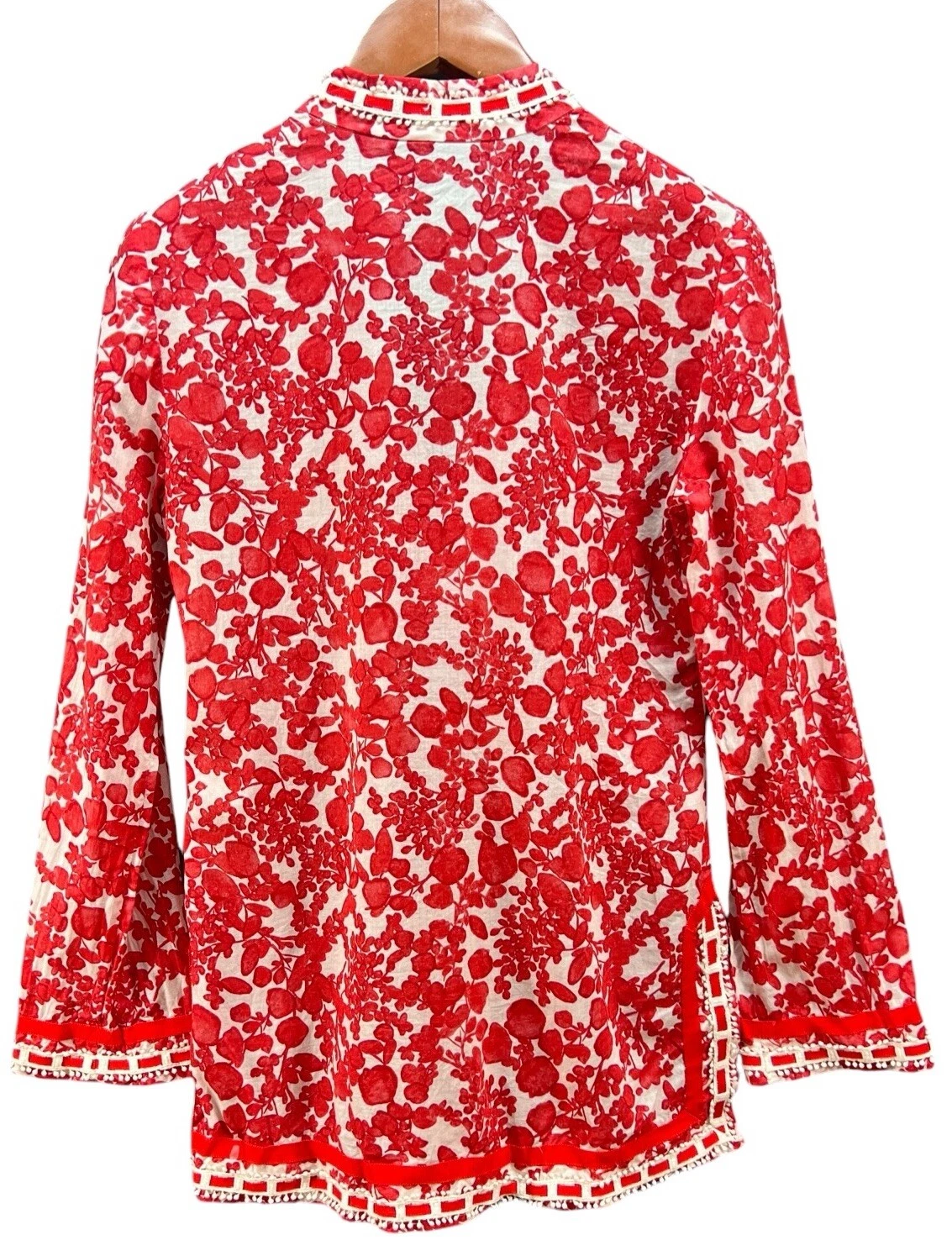 Tory Burch Tory tunica 4 donna nastro impreziosito cotone rosso floreale manica lunga