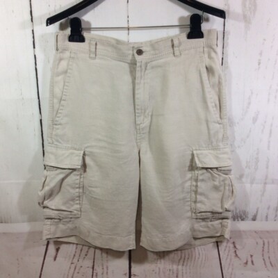 Jos A Bank Linen Bermuda Shorts Mens 33 Beige Cargo Pocket Casual Beach Resort