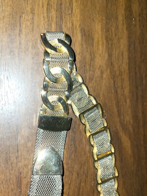 Vintage 80s Mesh Gold Silver Heavy Metal Belt 38 display picture 2