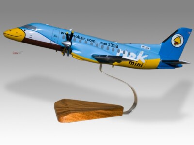 Saab 340 Nok Air Blue Livery Solid Kiln Mahogany Wood Handcrafted Display Model