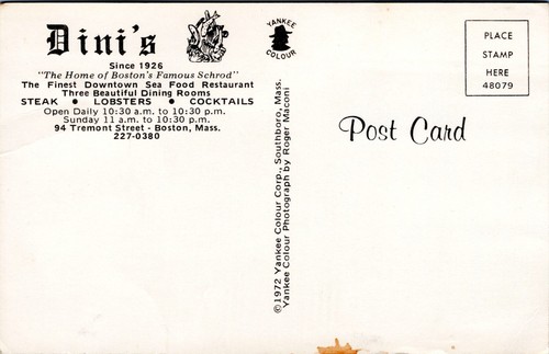 Multiview, Dini's Sea Grill Restaurant, Boston, Massachusetts- Chrome Postcard - Picture 2 of 2