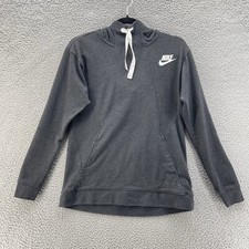Nike Gym Hoodie Women Extra Small Grey Pullover Swoosh Kangaroo Pocket Retro