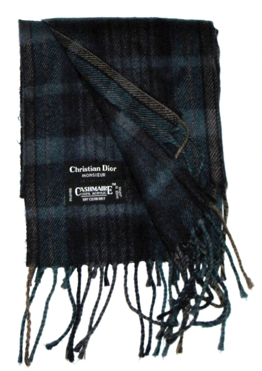 Christian Dior Monsieur foulard violet vert or sarcelle rectangulaire pompons 53