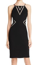 AIDAN MATTOX~Black Jersey Geo Illusion Mesh Cutout Sheath Party Dress 6 NEW $295