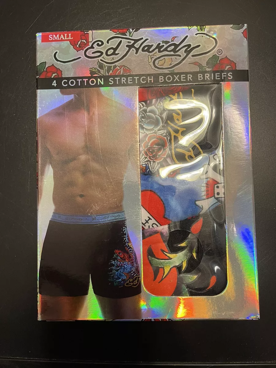 Ed Hardy NWT 4-Pair Mens Boxer Briefs Underwear Cotton Blend Stretch Size  Small