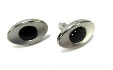 Vintage Swank Black Stone  Silver Tone Cuff Links W/Box
