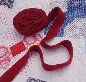 Old Vintage Roll Red Wool Strips Braiding Rug 15 Feet Old Tag