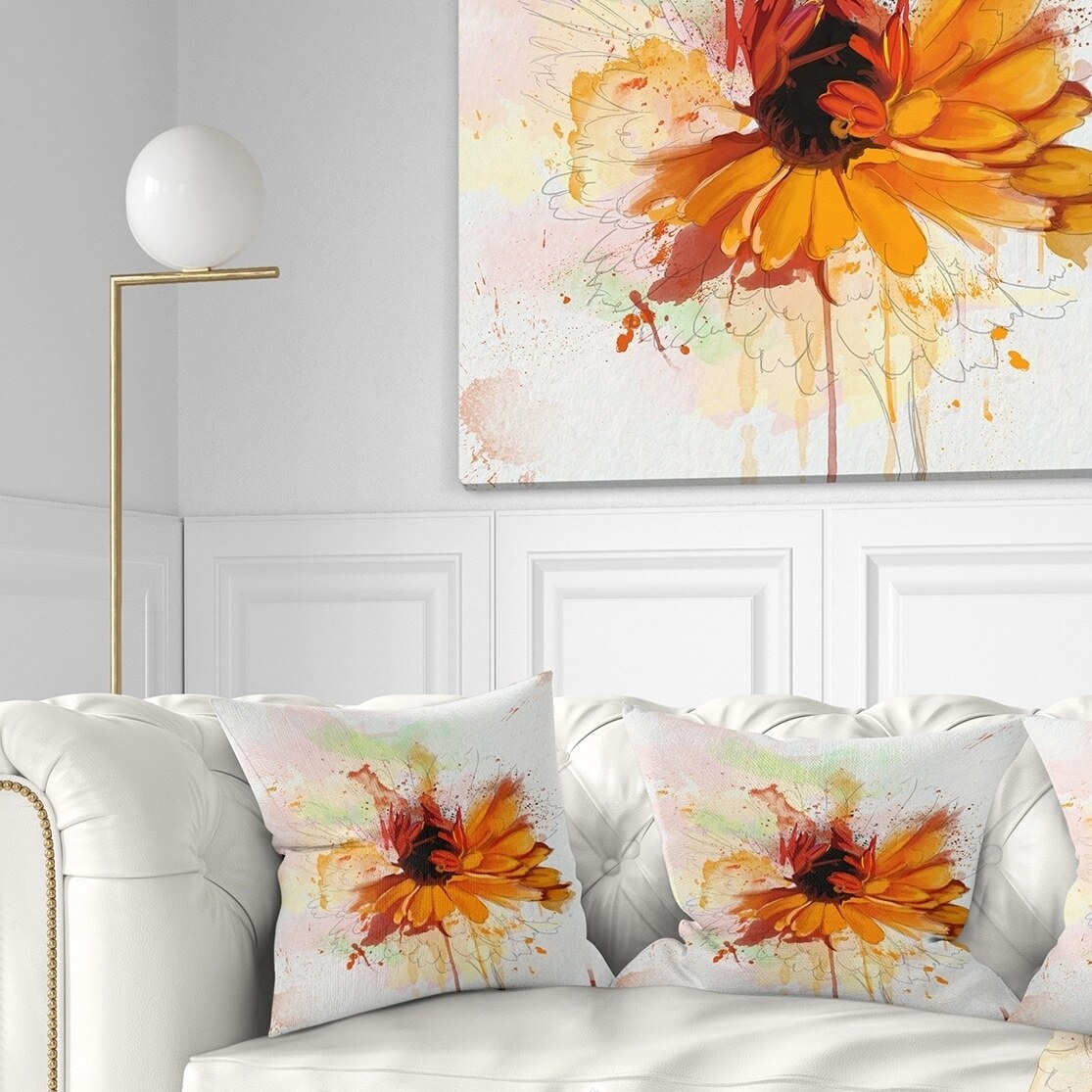 Designart 'Sunflower Drawing with Paint Splashes' Floral