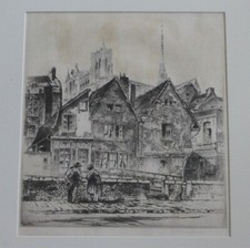 JOHN TAYLOR ARMS 1926 La Cathedrale d'Amiens in the Background Etching - Signed