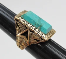 Barse Bronze Turquoise Ring 3D Statement Textured Size 6.75