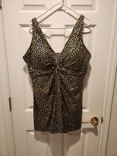 SWIMSUITS FOR ALL BLACK AND GOLD POLKA DOT ONE PIECE SWIMSUIT PLUS SIZE 26