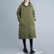 Women's Thick Padded Hooded Coat Mid-length Jacket Casual Winter Cotton Outwear