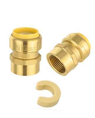 EFIELD 2 PCS PUSH FIT 1'' X 1'' FEMALE NPT BRASS ADAPTERS, NO LEAD