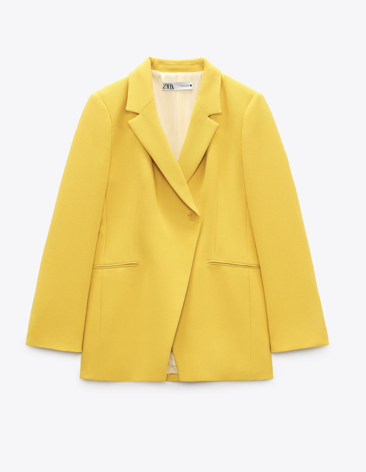 NWT ZARA WOMEN DOUBLE BREASTED LONG BLAZER JACKET YELLOW