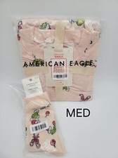 Med 3pc AE GRINCH Christmas Pink Plush Pj Pajama  Socks Set NWT