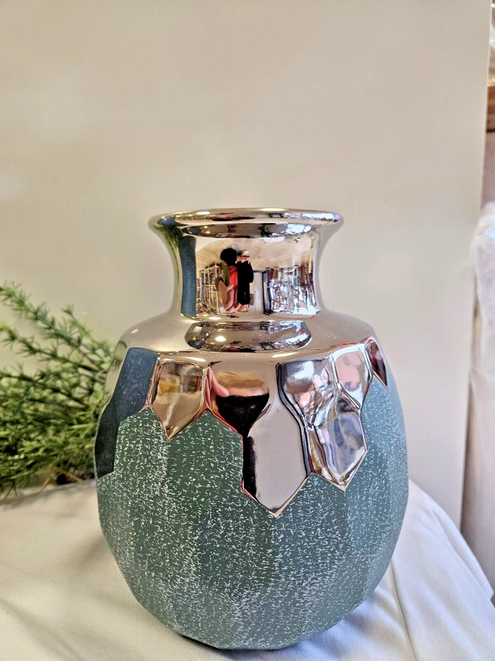 Vase Formano Edel Ca 22 cm Türkis Geschenkidee silber Keramik Wohnaccessoire - Bild 2 von 4