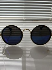 Circle Hippie Sunglasses Blue Black Round Gold Trim One Size