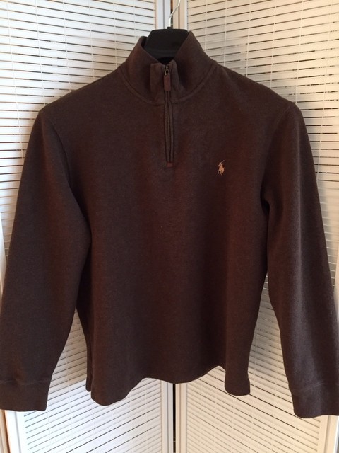 Polo Ralph Lauren Men's Size Large Brown French Rib Knit Cotton 1/2 Zip Sweater | eBay