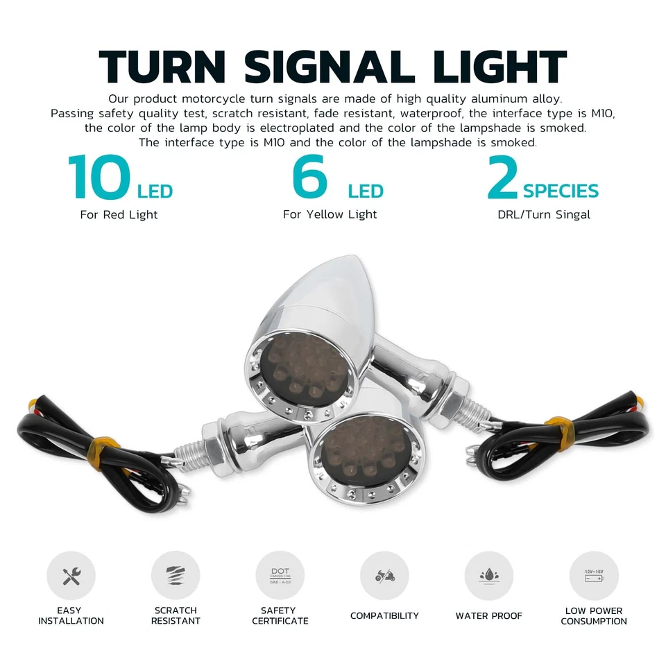 Chrome Motorcycle LED Red Brake Blinker Bullet Turn Signal Tail Light For Harley - Image 3 of 4