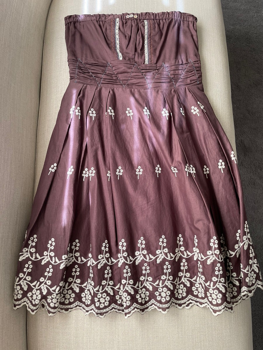 anthropologie brown strapless dress Tiny & White + Side Pockets Size Medium 15.5across (Laying Flat) Length cxl:The Captain Riles Black Strapless Ruffle Color:#47-Brown