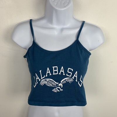 Calabasas Blue Spaghetti Strap Crop Top Womens Size S Graphic Eagle Design
