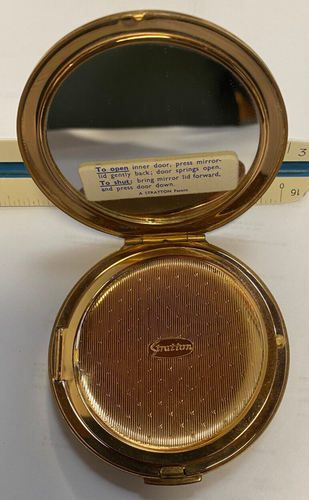 VINTAGE STRATTON COMPACT GOLD TONE MARBLED GREEN W135 - Afbeelding 3 van 5