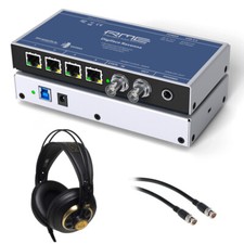 RME Digiface Ravenna interfaccia audio USB con cuffie AKG K240 Pro e cavo video