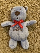 Just One Year Carters My First Bear Teddy Plush Blue Brown Red Bow 9" VGUC