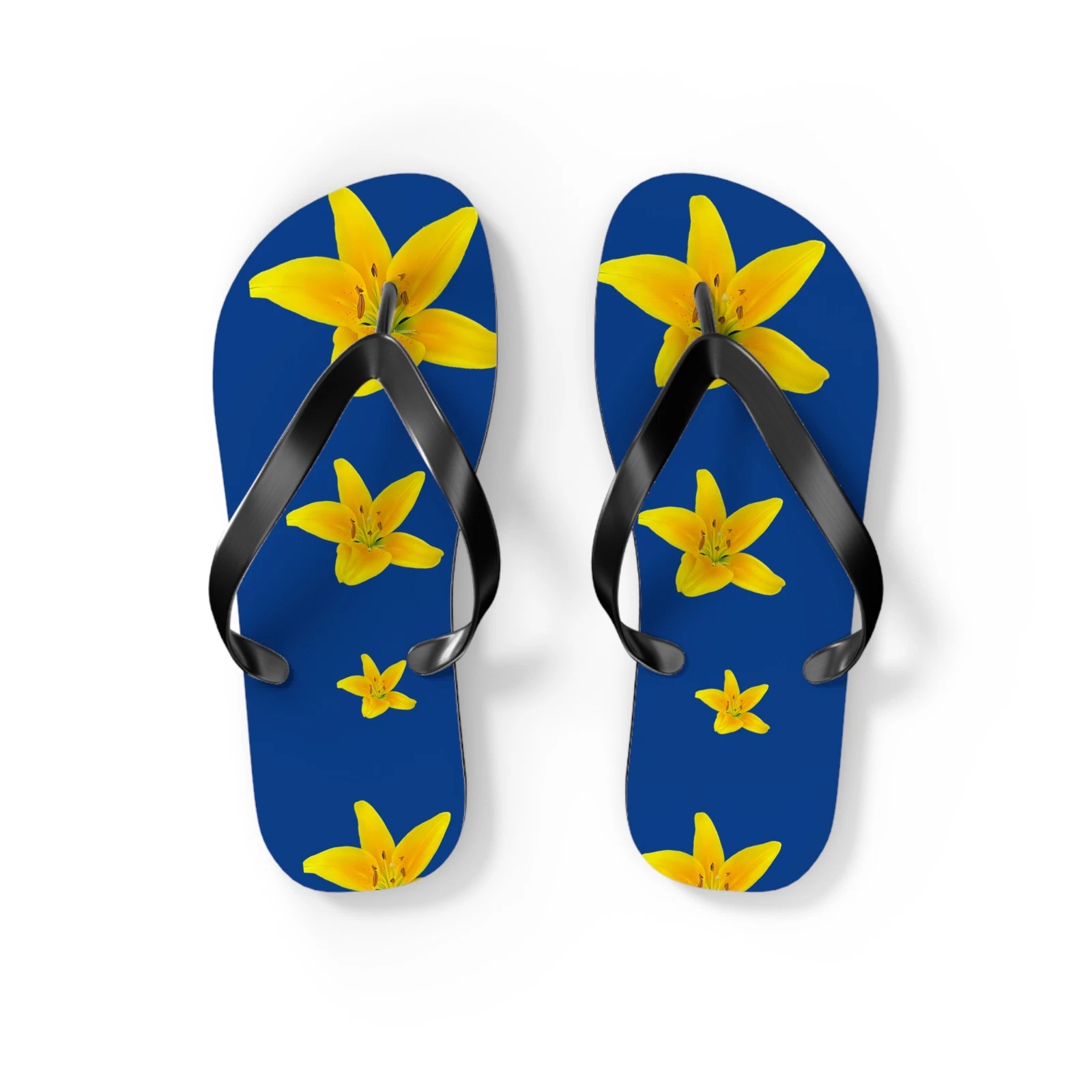 Bright Floral Flip Flops, Lily Summer Beach Footwear, Vacation Sandals, Floral