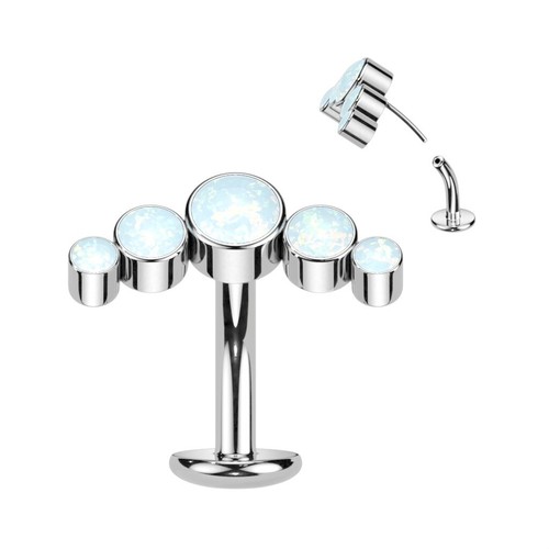 Titanium Threadless Floating Convex Base 5 Opal Ball Navel Belly Ring - Picture 8 of 9
