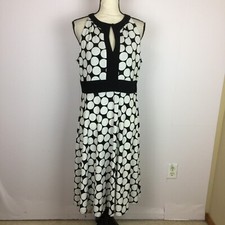 Eliza J A-line Dress Sz 14 Womans Black White Dot Halter Neck Stretch Sleeveless