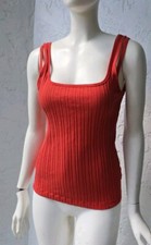 Helmut Lang Square Neck Double Strap Cotton Ribbed Tank Top Orange Red Medium