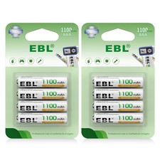 8 Pcs EBL 1.2V Rechargeable AAA Batteries 1100mAh Ni-MH Triple A Battery Toys RC 1.50 per battery