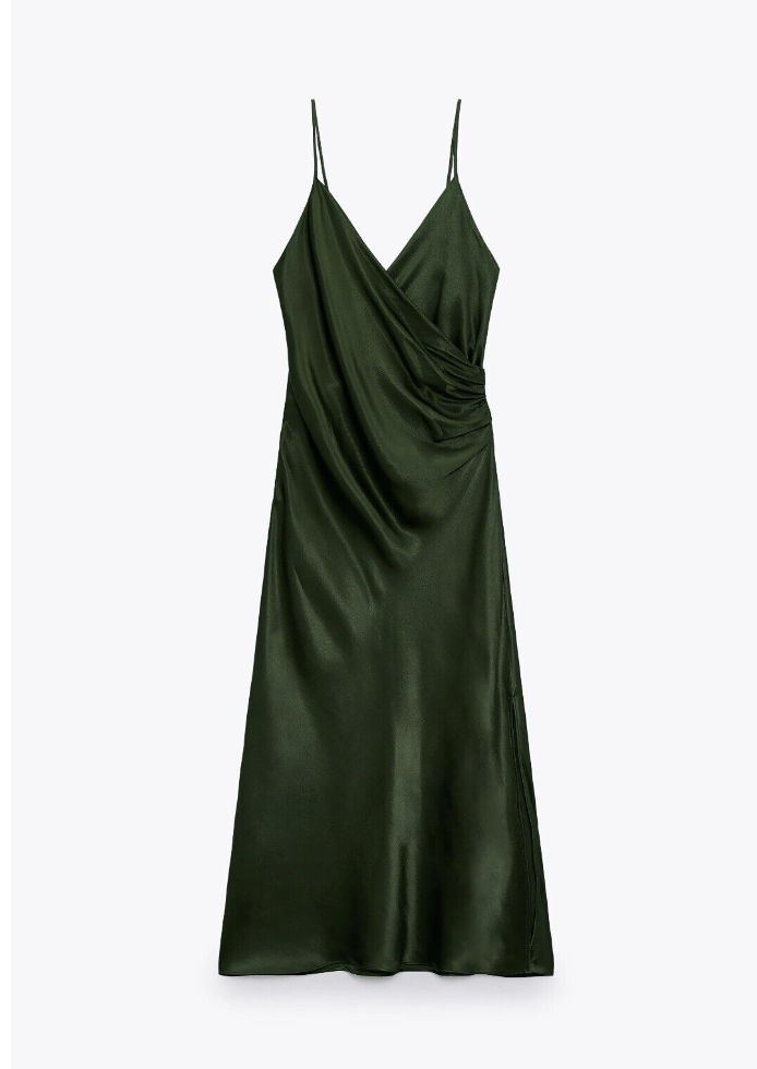 ZARA women's Green Midi Dress with Wrap Neckline All Sizes NWT | eBay