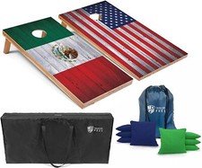 Set of 4'x2' Mexico/American Flag Cornhole Boards With 8 Cornhole Bags