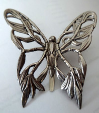 John Hardy Large Silvertone Butterfly Design Dress or Scarf Clip Brooch Signed