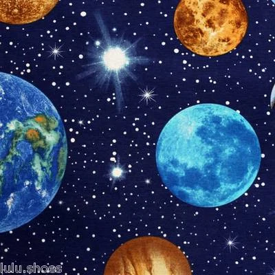 LUSHFABRIC PLANET EARTH Upholstery Curtain Cotton Fabric Material universe stars 140cm wide