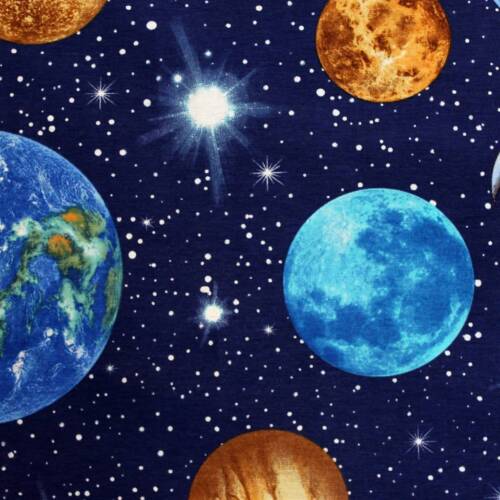 PLANET EARTH Upholstery Curtain Cotton Fabric Material universe stars 140cm wide - Picture 1 of 10