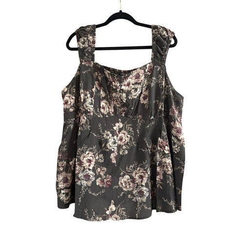 Torrid Women's Plus Size Peplum Challis Corset Top, Grey Floral, Size 3 3X, New - Picture 4 of 9